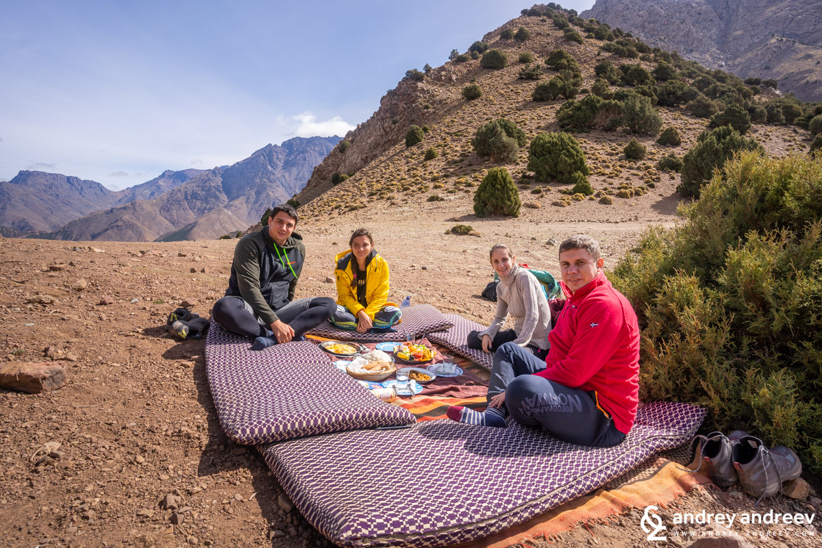 Our cozy table at the Tizi Mzik pass in High Atlas, Morocco