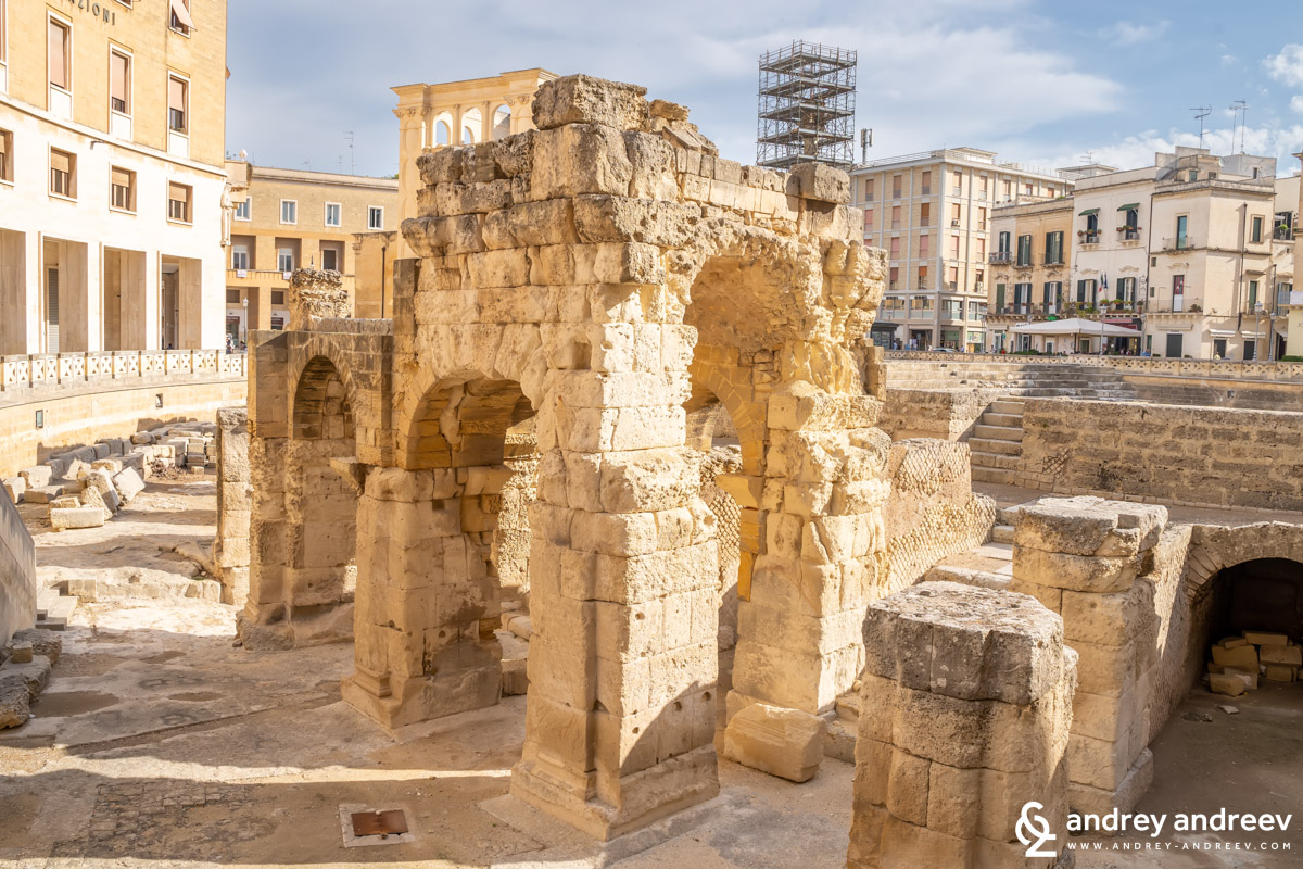 The remains of the amphitheatre in Lecce, South Italy